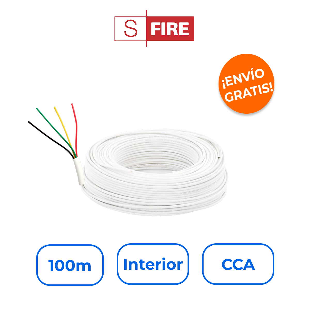 SFIRE SF-22-04-LE/100M Bobina de 100m de Cable 4x22 AWG para Alarma y Automatización
