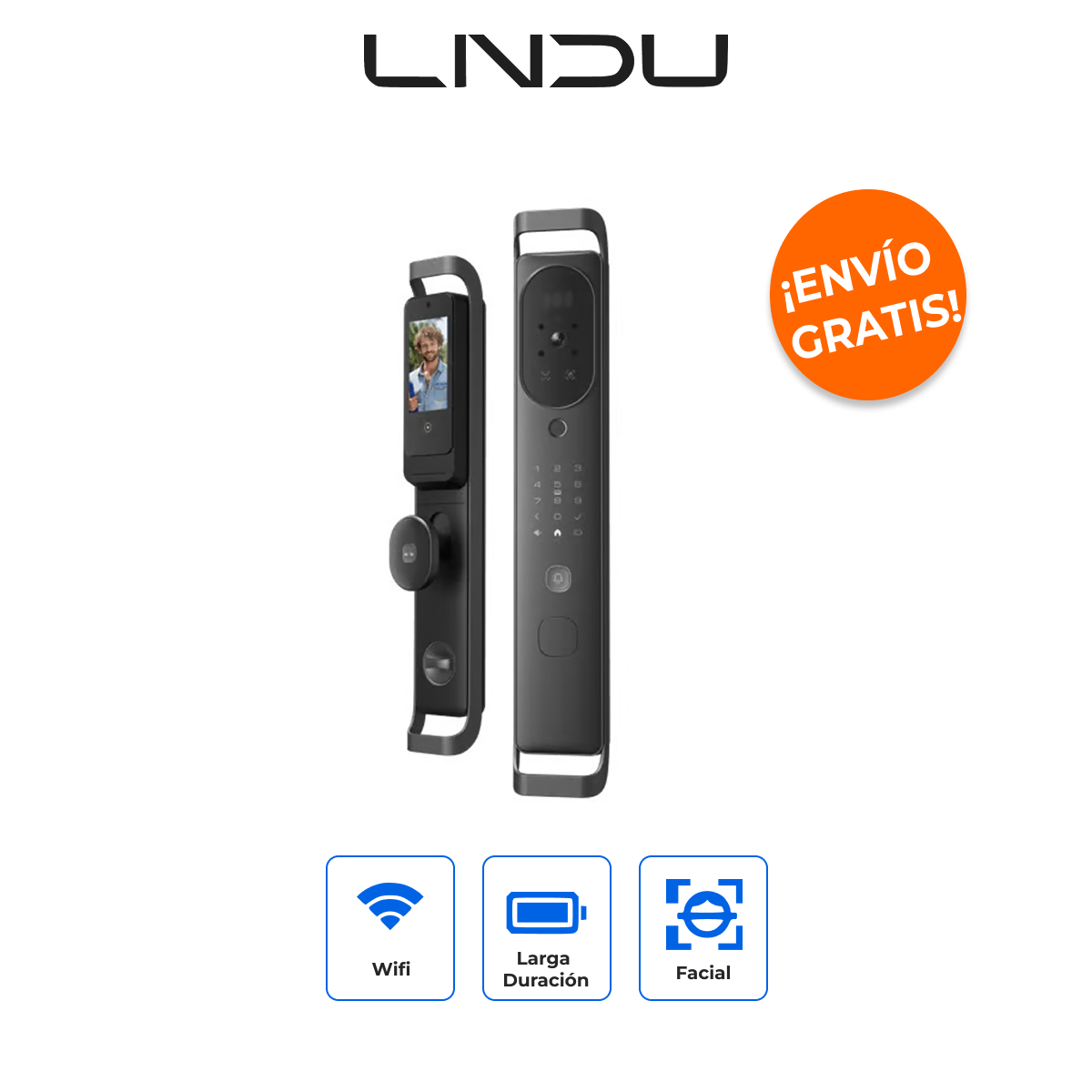 LNDU H10 Cerradura Inteligente Multibiométrica con Reconocimiento Facial, Venas y Pantalla HD