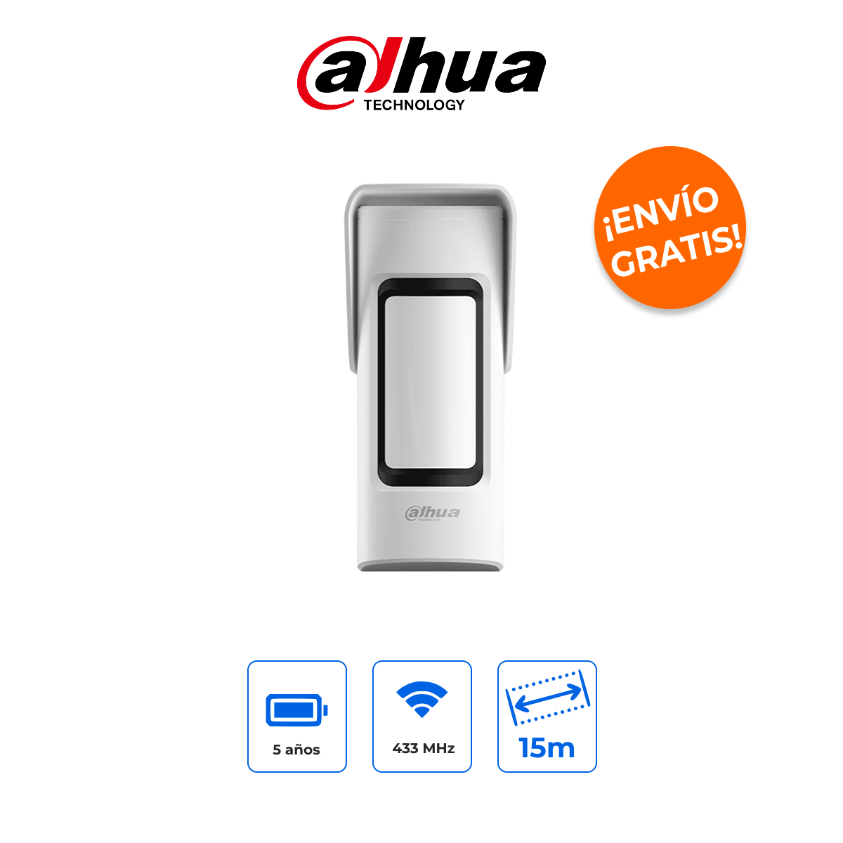 Dahua DHI-ARD2251E-W2 - Detector de Movimiento Inalámbrico de Exterior de Triple Tecnología (PIR + Microondas + Análisis Inteligente)