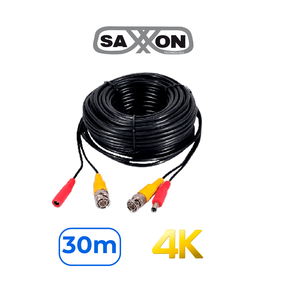 Saxxon 100% Cobre SX-WB30 Cable Siamés Prearmado BNC y Alimentación 30m