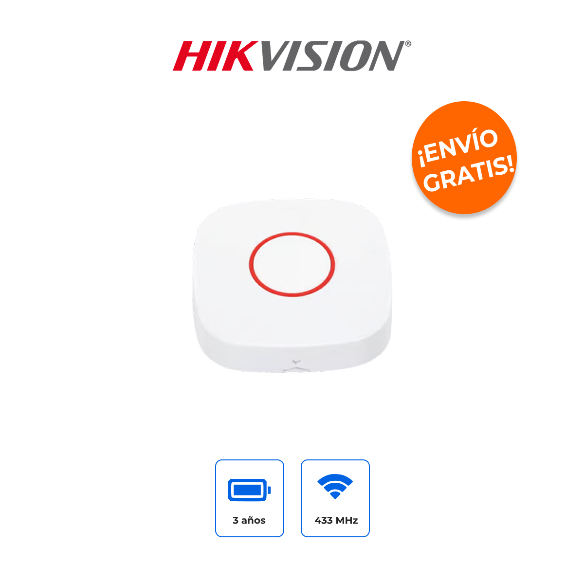 HIKVISION DS-PDEB1-EG2-WB(B) Botón de Pánico Inalámbrico para Exterior IP66 Serie AX PRO