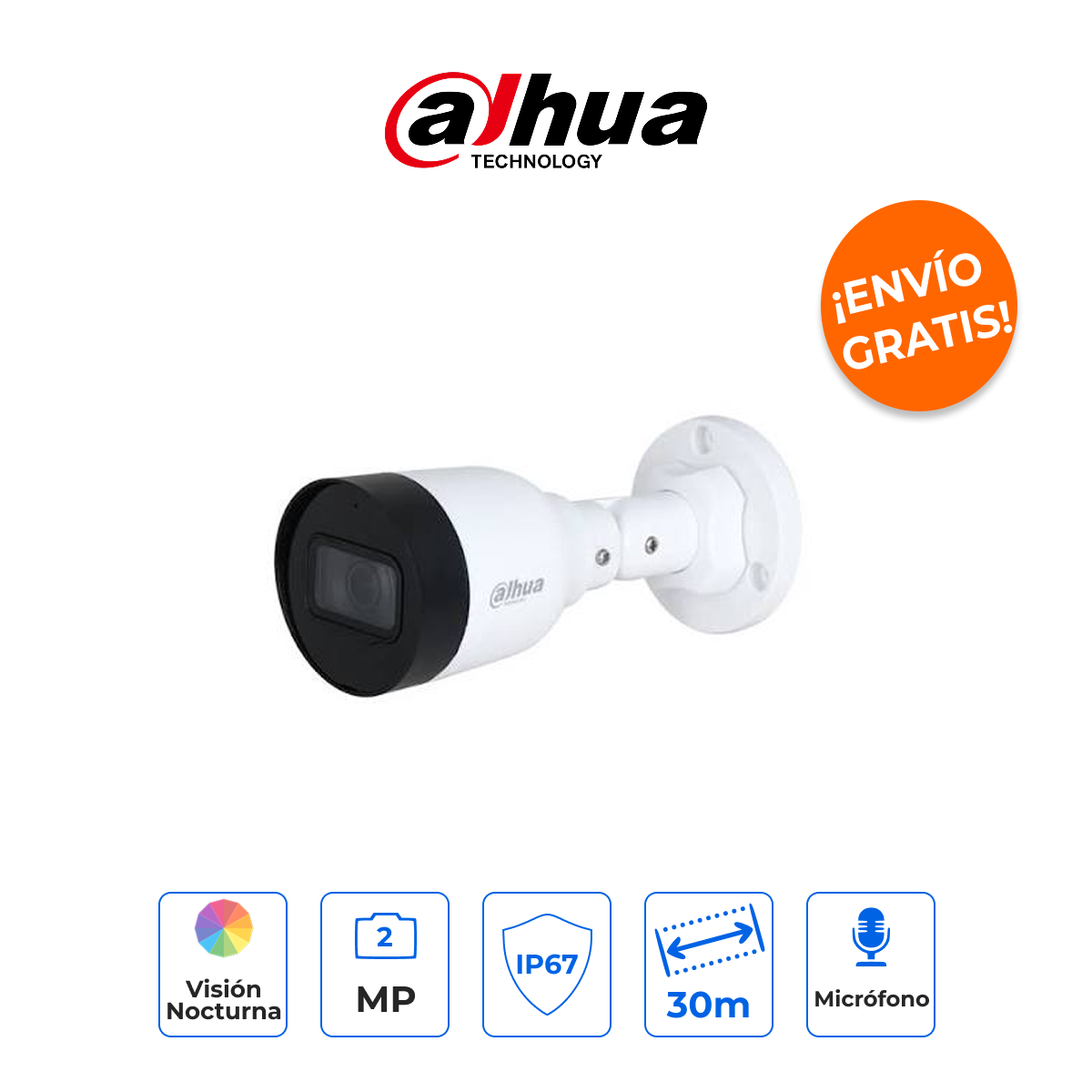 DAHUA DH-IPC-HFW1239S1-A-IL Cámara Bala IP 2MP Smart Dual Light con Micrófono y Ranura MicroSD