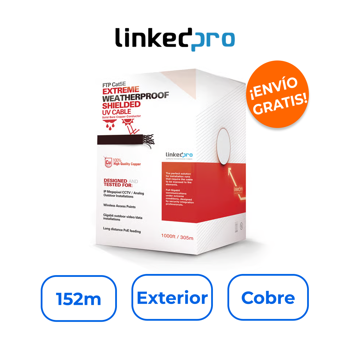 LinkedPro by Epcom PRO-CAT-5-EXT/500 Cable UTP Cat5e 100% Cobre Exterior 500m