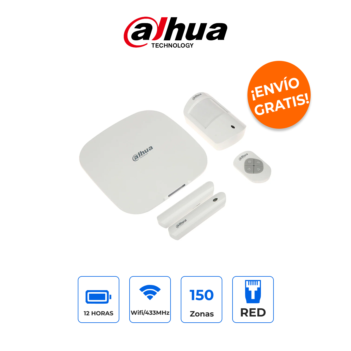DAHUA DHI-ART-ARC3000H-03-W2 Kit de Alarma WiFi AirShield con 150 Zonas y Gestión DMSS