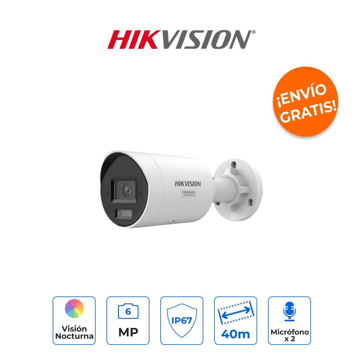HIKVISION DS-2CD2067G3-LI2UY Bala IP 6MP ColorVu 3.0 AcuSense 3.0 y Protección Anticorrosión NEMA 4X
