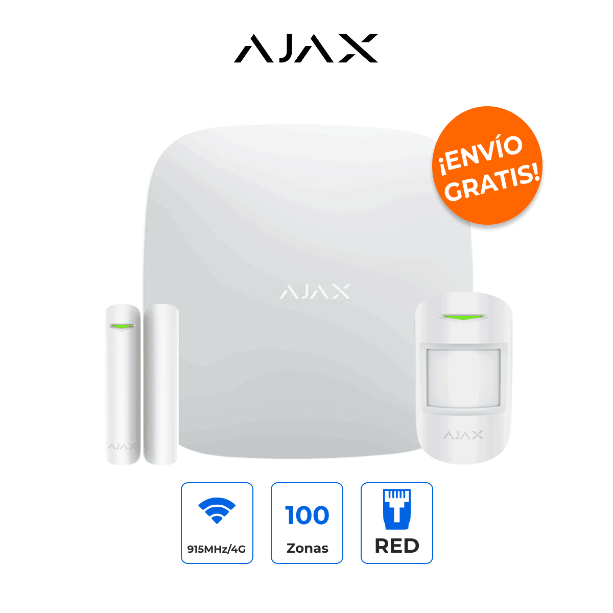 AJAX KIT BASIC Sistema de Alarma Inalámbrico Hub 4G con Sensores Inteligentes y Ethernet