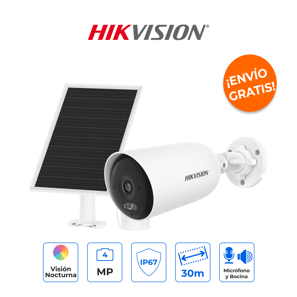 HIKVISION DS-2CFS04/4G/LA Kit Solar IP 4G 4MP All-in-One con Audio Bidireccional y Tecnología AOV