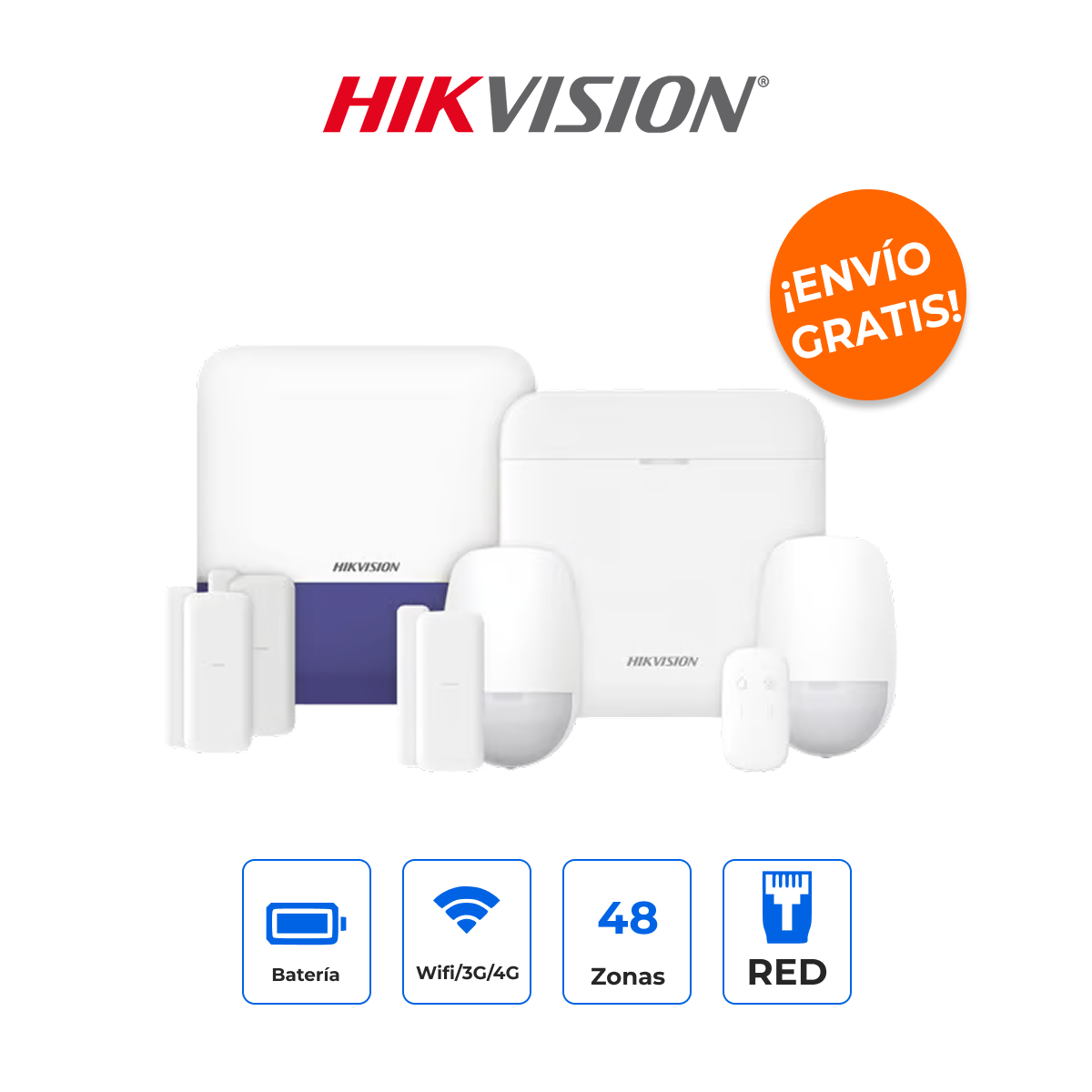 HIKVISION DS-PWA48-KSV2 Kit de Alarma AX PRO Plus con 6 Sensores, Sirena Exterior y 4G LTE