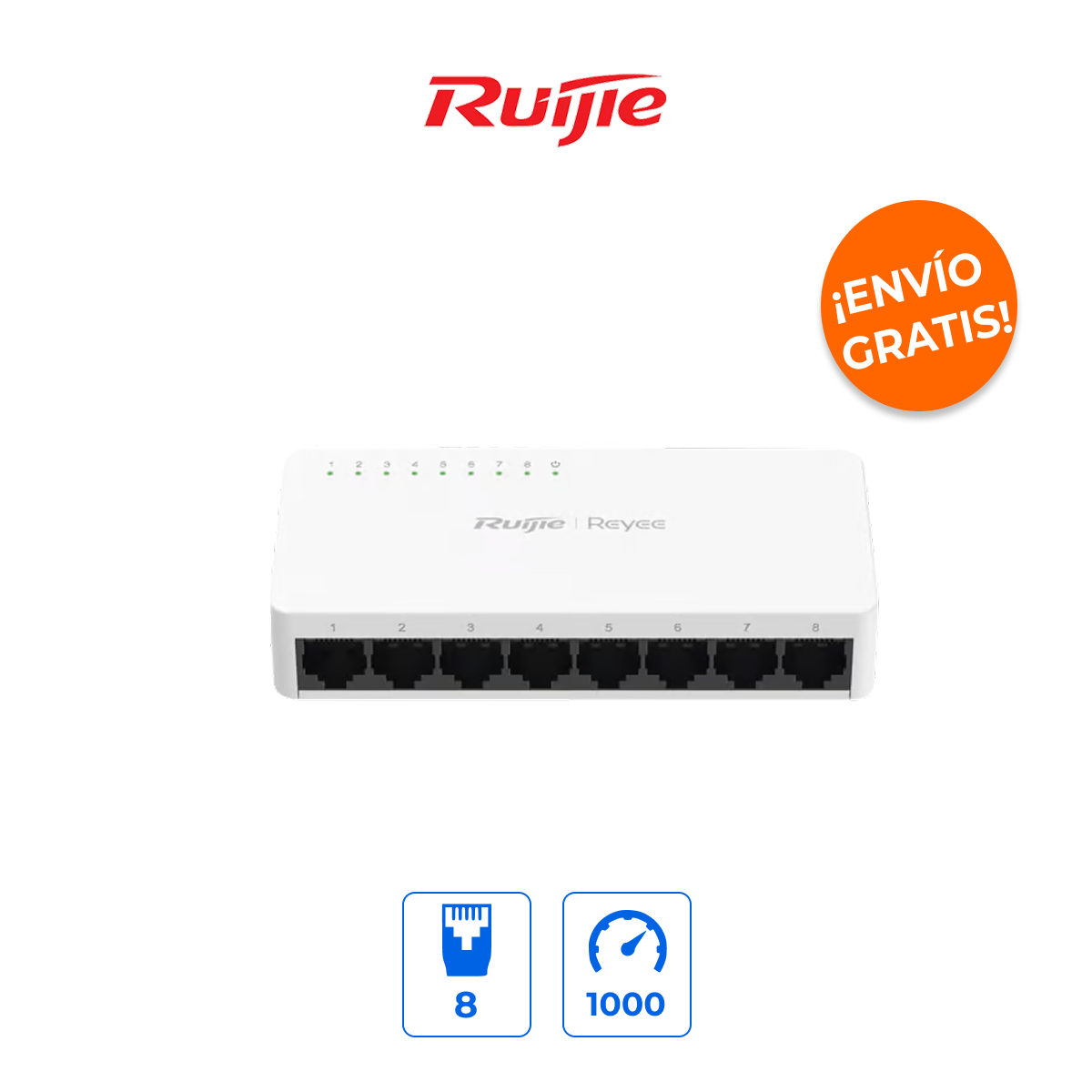 Ruijie RG-ES08G-L Switch 8 Puertos Gigabit con App y Gestión en la Nube