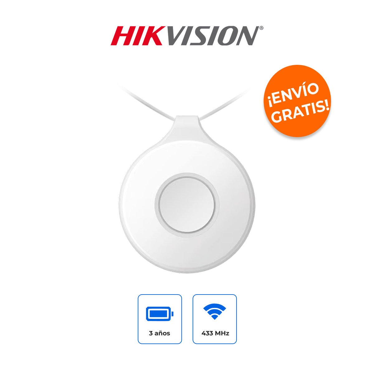 HIKVISION DS-PDEBP1-EG2-WB Botón de Pánico Inalámbrico Portátil Ultra Compacto Pro