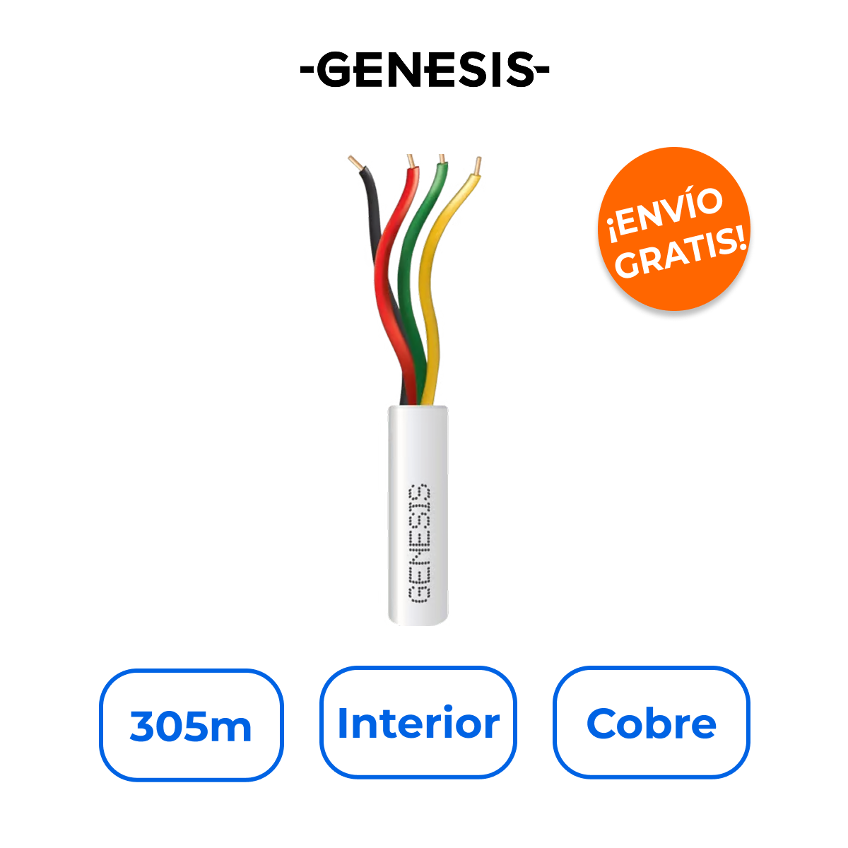 GENESIS 2103-1101/1000 Bobina 305m Alambre de Cobre 4x22 AWG con Certificación Riser