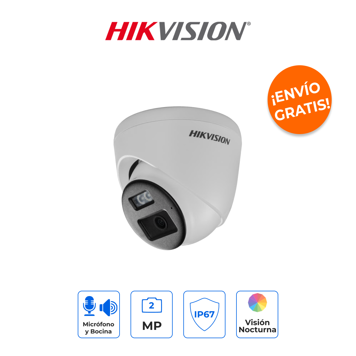HIKVISION DS-2CE78D0T-LTS Turret 2MP Dual Light con Audio Bidireccional Full Duplex y Visión 40m