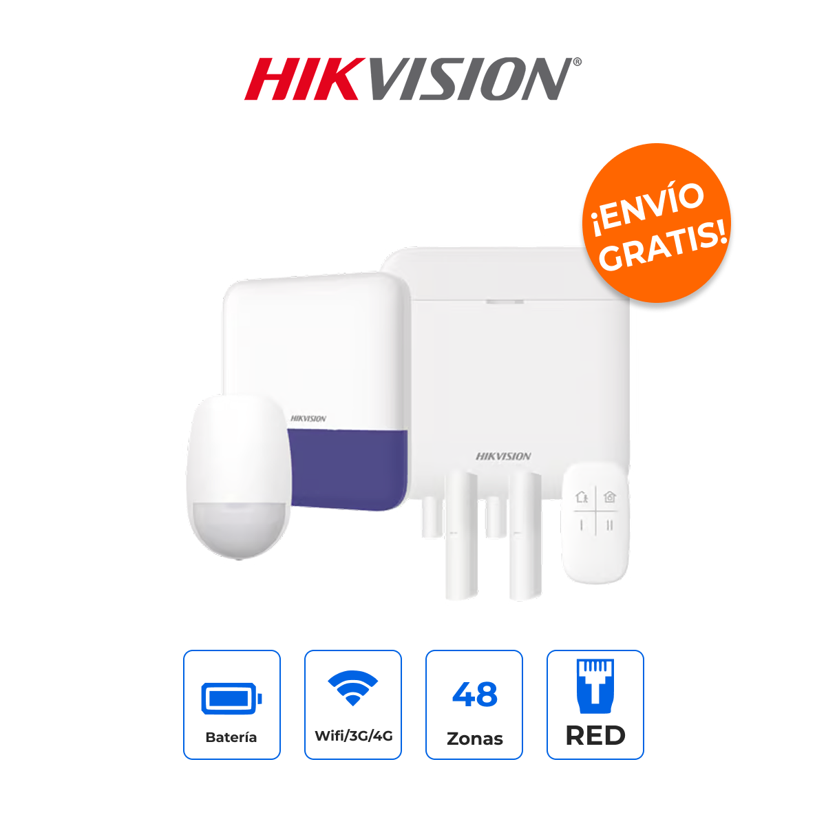 HIKVISION AXPRO-KIT-GSM Kit de Alarma WiFi AX PRO 48 Zonas con Sirena Exterior y Respaldo 4G