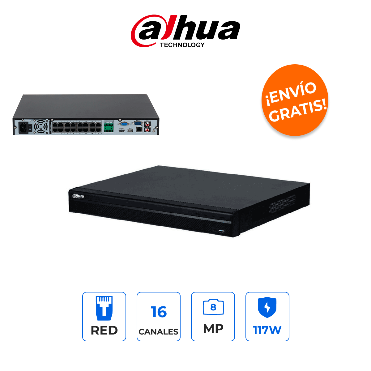 DAHUA DHI-NVR4216-16P-4KS3 NVR 16 Canales 8MP 4K con 16 Puertos PoE y Soporte WizSense
