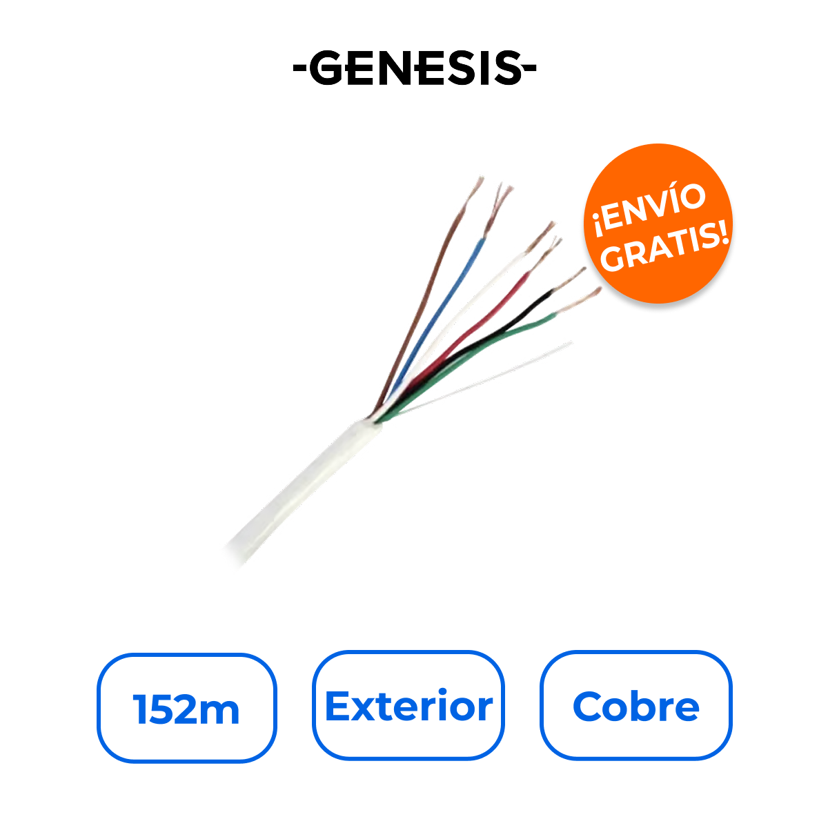 GENESIS 92-62 Bobina 152m Cable 6x20 AWG Blindado 100% Cobre con Certificación Riser