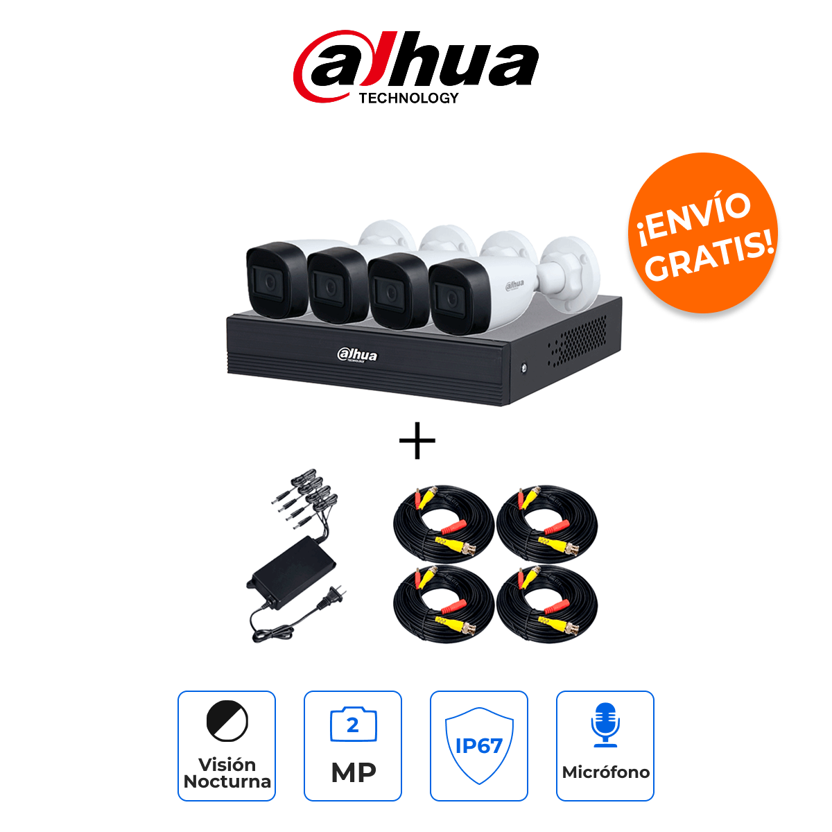 Dahua PAQ-DH-XVR1B04-I-T - Paquete de Vigilancia Inteligente 1080p con Audio Integrado