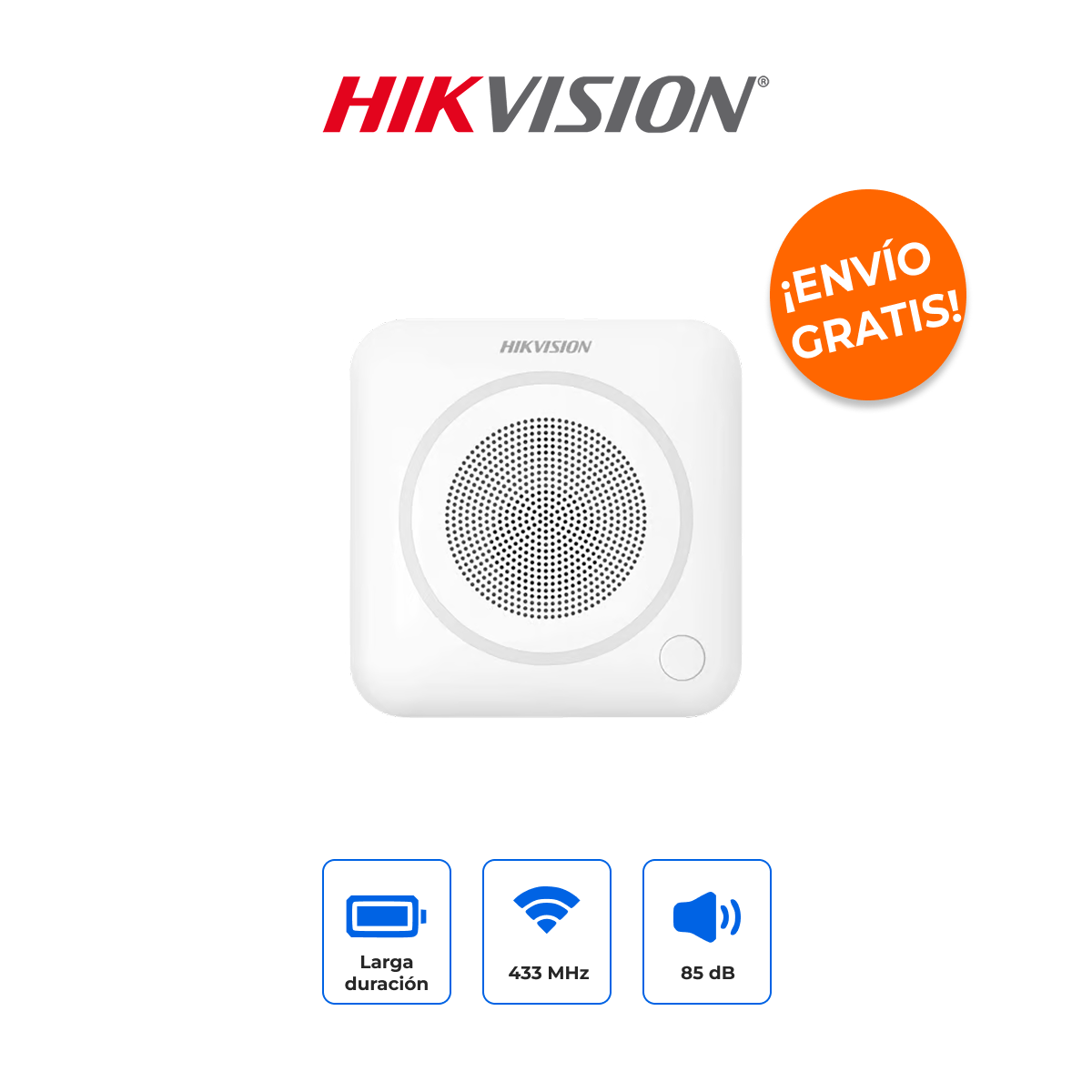 HIKVISION DS-PS403I-WB Sirena Inalámbrica Interior 105dB con Función de Intercomunicador