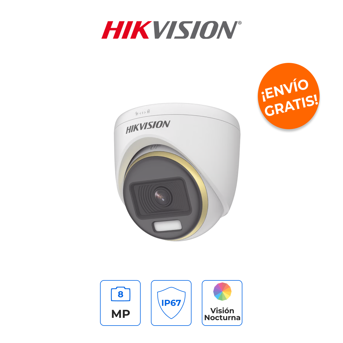 HIKVISION DS-2CE72UF3T-E Cámara Turret 4K 8MP ColorVu con Visión a Color 40m y WDR 130dB