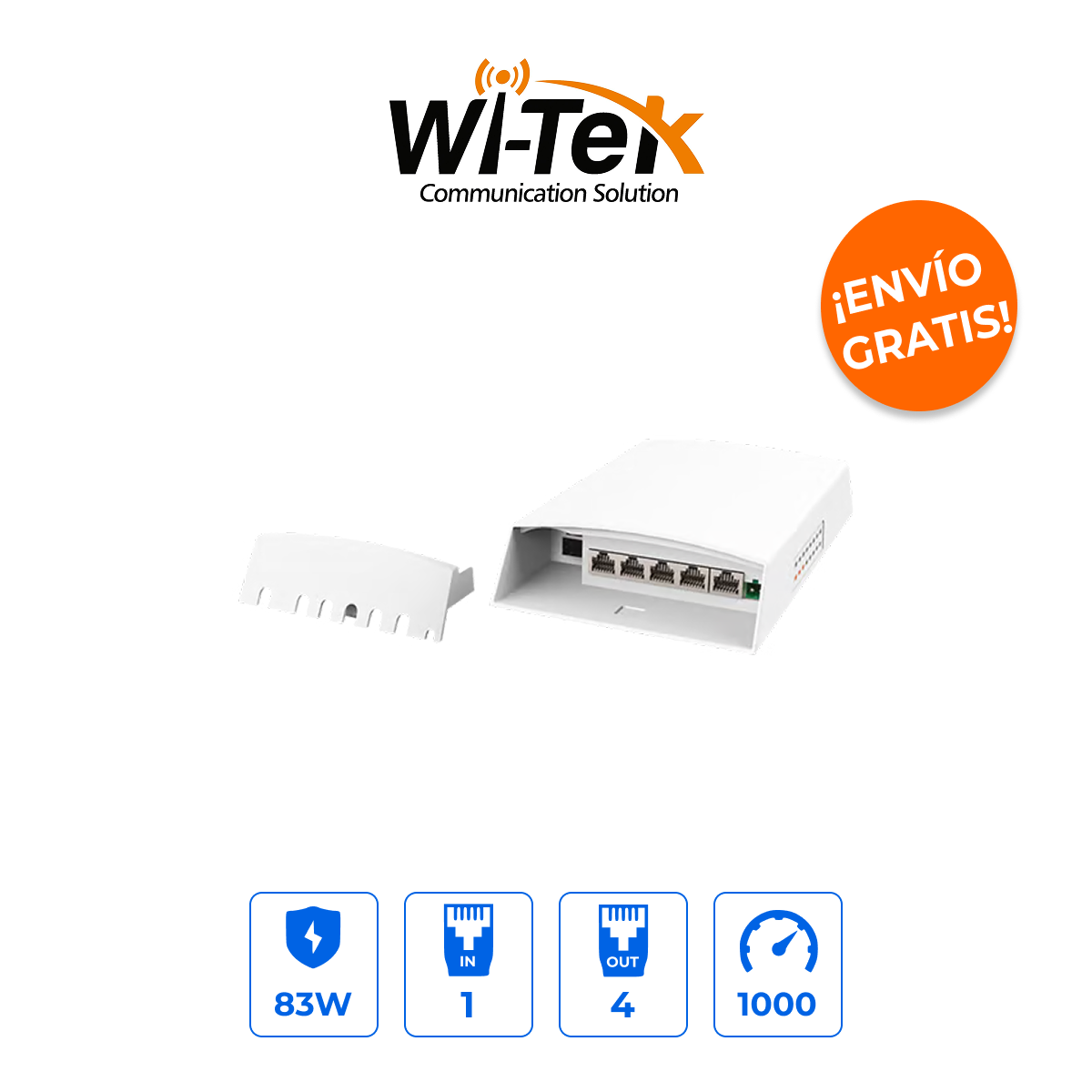 Wi-Tek WI-PS306GF-O-DC Switch PoE Exterior 5 Puertos Gigabit