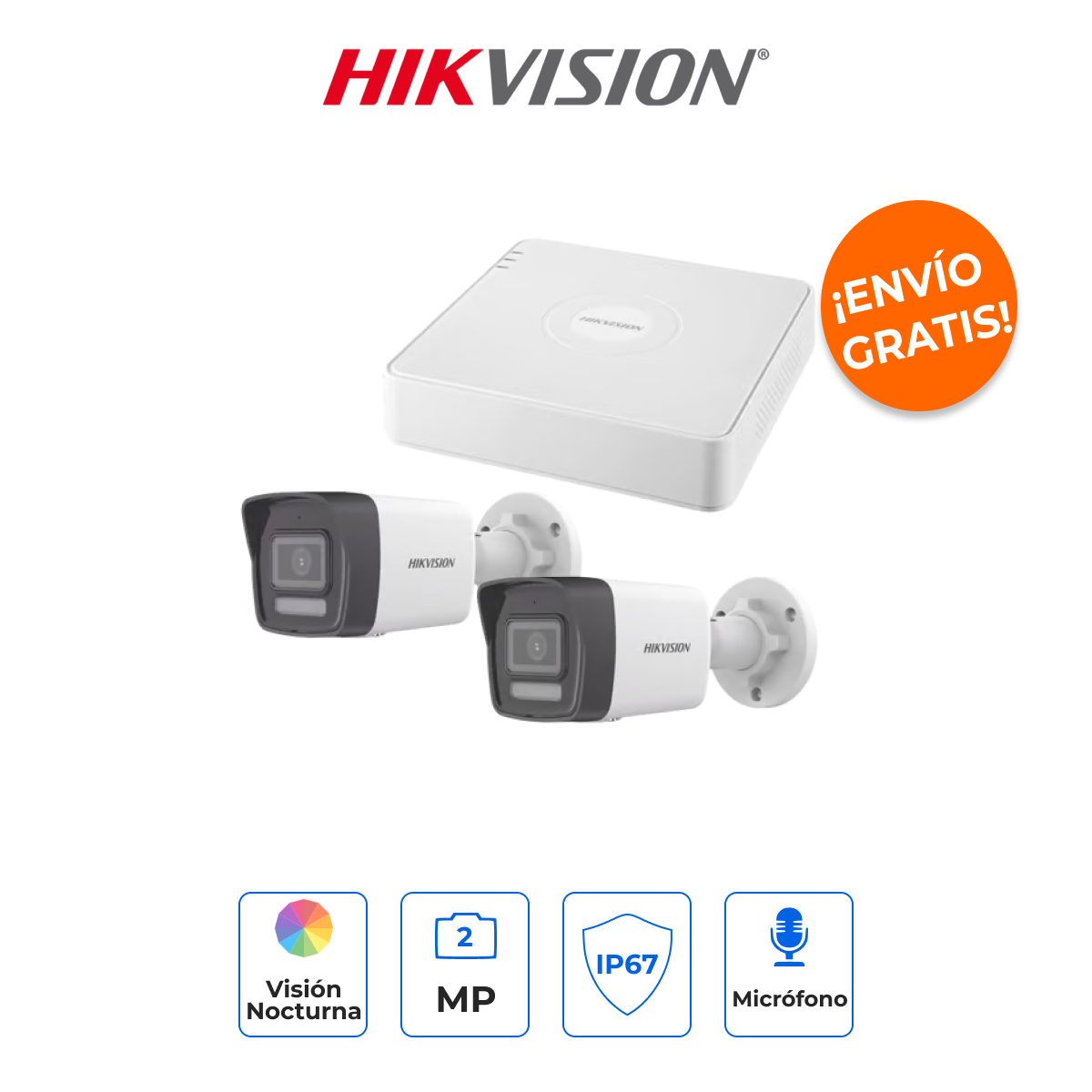 HIKVISION KIPCSTART Kit de Seguridad IP 1080p con NVR PoE, 2 Cámaras ColorVu Lite e IA