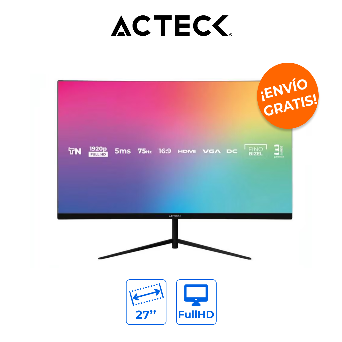 ACTECK AC-935845 Monitor de 27" FullHD 75Hz con Puertos HDMI y VGA