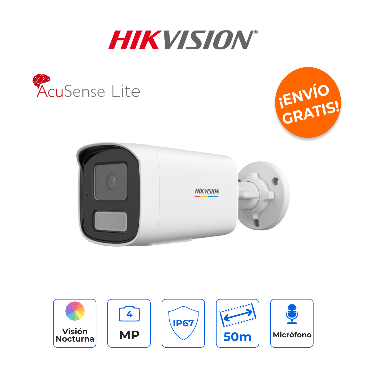 HIKVISION DS-2CD1T47G3-LIUF Cámara Bala IP 4MP ColorVu 3.0 con IA MD 3.0 y Largo Alcance 50m