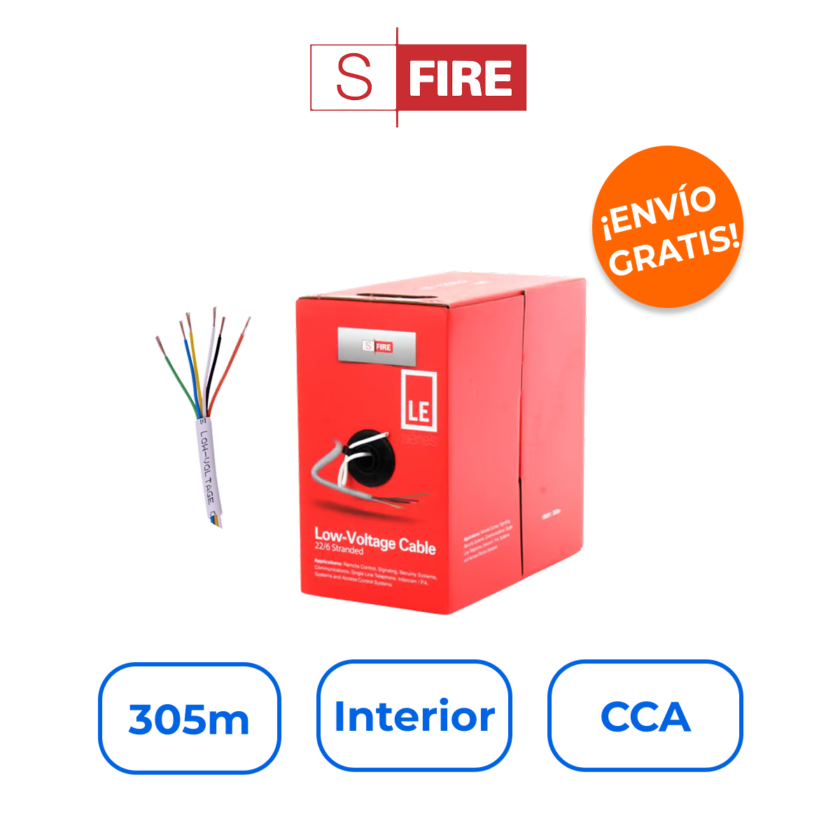 SFIRE SF-22-06-LE Bobina de 305m de Cable 6x22 AWG para Control de Acceso y Alarmas Pro