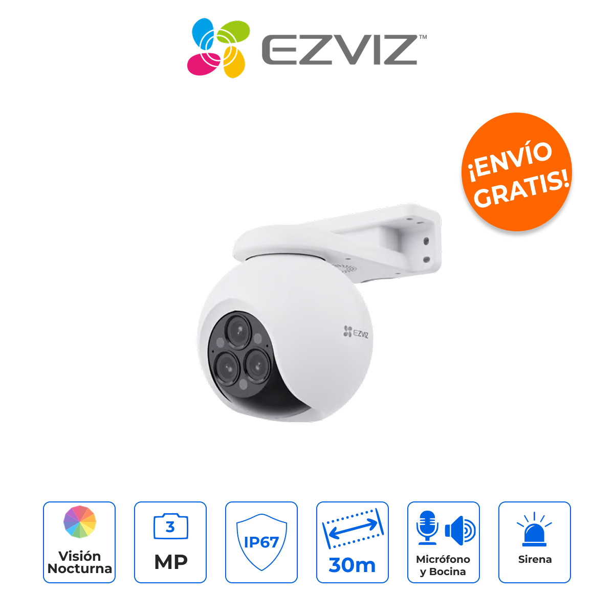 EZVIZ CS-H80F Cámara PT WiFi 360° Triple Lente 2K+ con Zoom Óptico 12x e Inteligencia Artificial