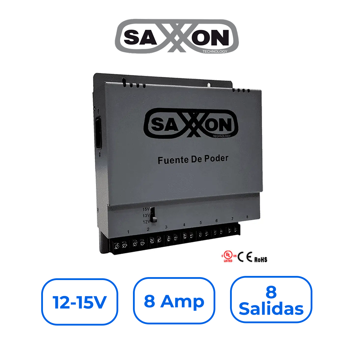 Saxxon PSU1208A Fuente de Poder Profesional 12-15V 8A