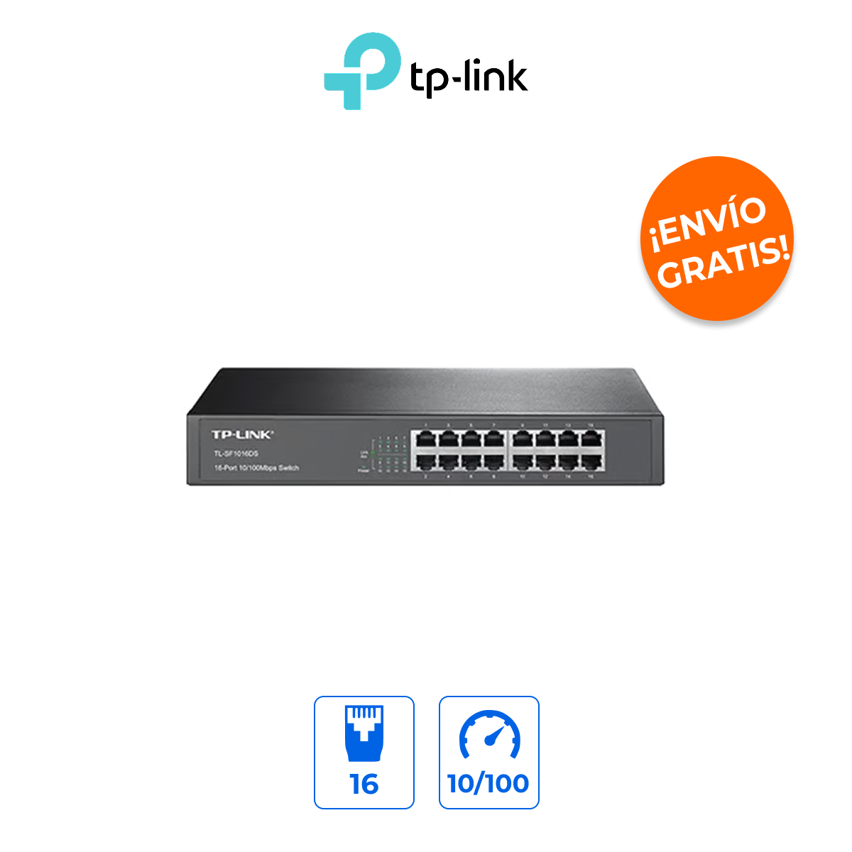 TP-Link TL-SF1016DS Switch 16 Puertos 10/100 para Montaje en Rack