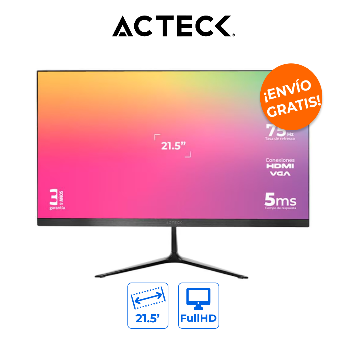 ACTECK AC-933858 Monitor de 21.5" FullHD 75Hz con Puertos HDMI y VGA