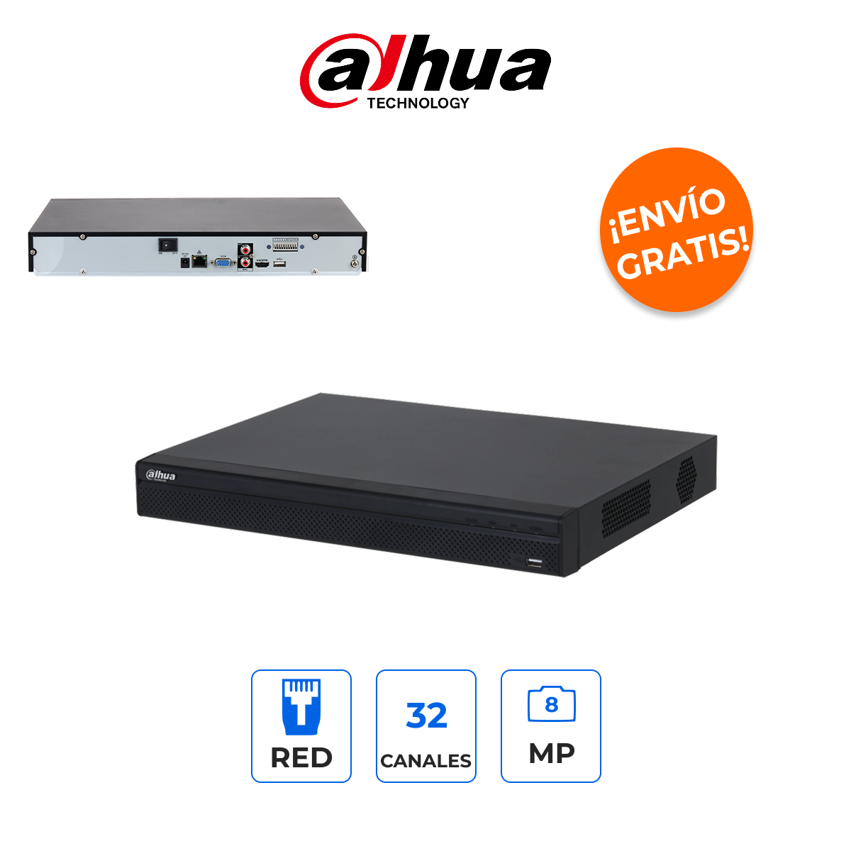 DAHUA DHI-NVR4232-4KS3 NVR de 32 Canales 8MP 4K con 2 Bahías de Disco y Soporte WizSense