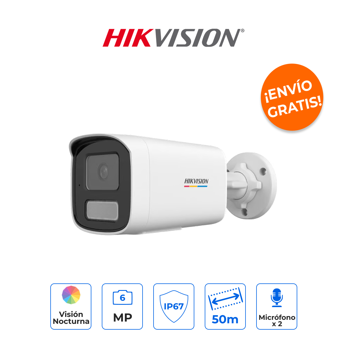 HIKVISION DS-2CD1T67G3-LIUF Cámara Bala IP 6MP ColorVu 3.0 con IA MD 3.0 y Largo Alcance 50m
