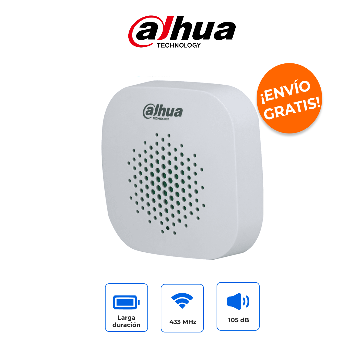 Dahua DHI-ARA12-W2 - Sirena Inalámbrica de Interior AirShield de 105 dB con Control de Volumen