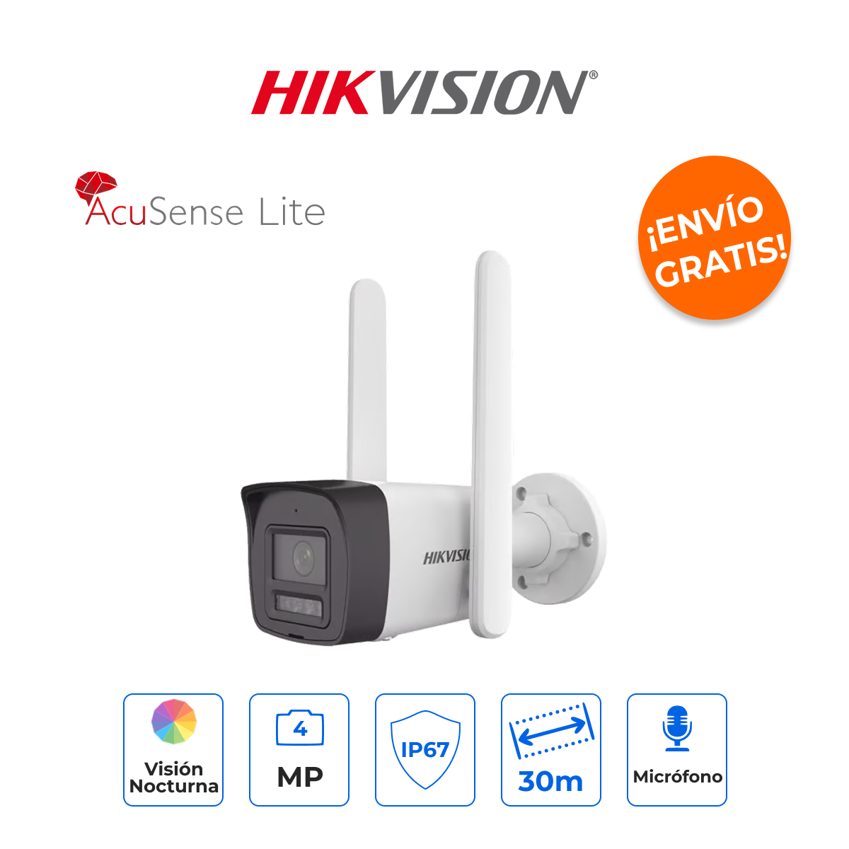 HIKVISION DS-2CD1043G2-LIDUF/4G Cámara Bala IP 4MP 4G LTE con Dual Light e IA AcuSense Lite
