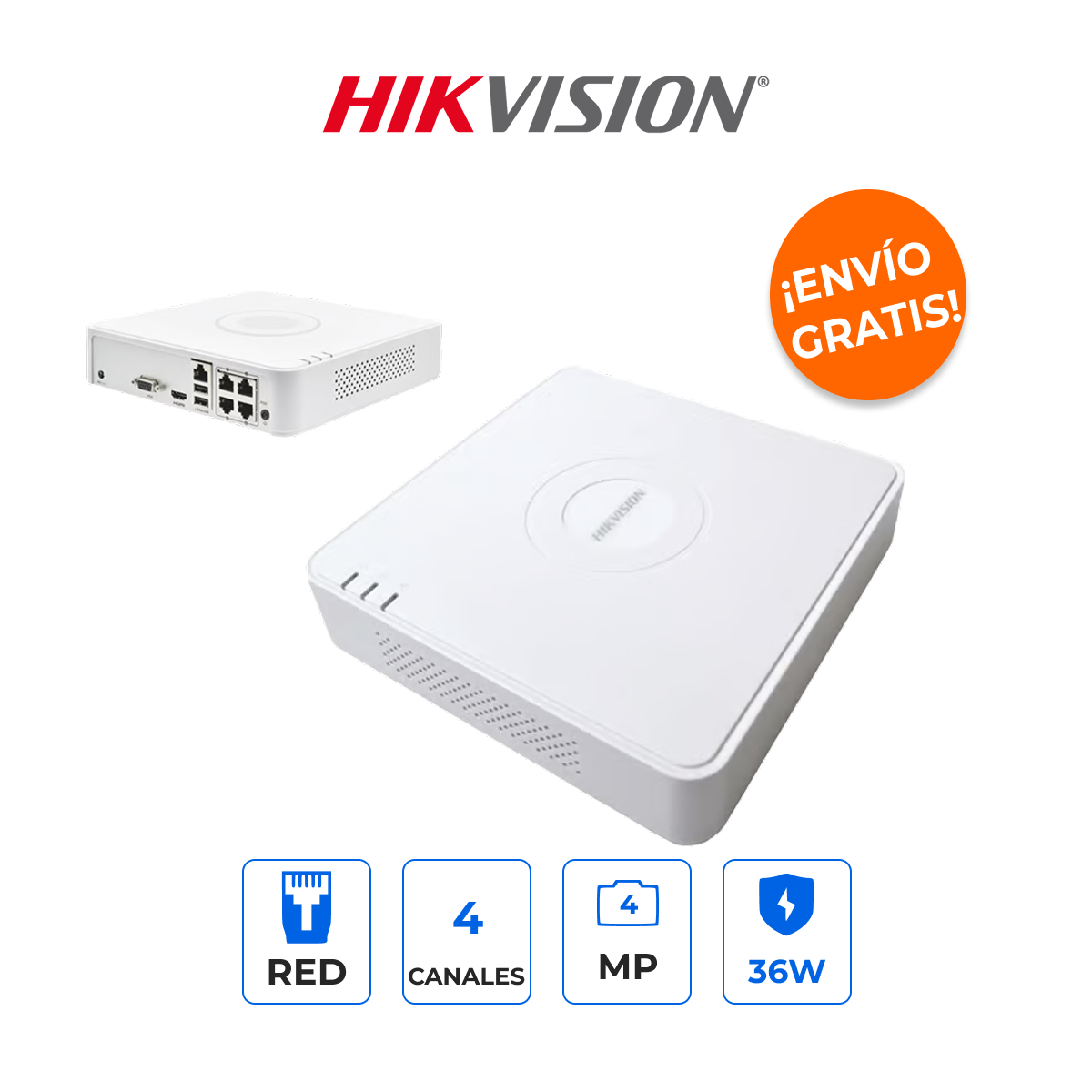 HIKVISION DS-7104NI-Q1/4P(D) NVR 4 Canales 4MP con 4 Puertos PoE y Tecnología AcuSense
