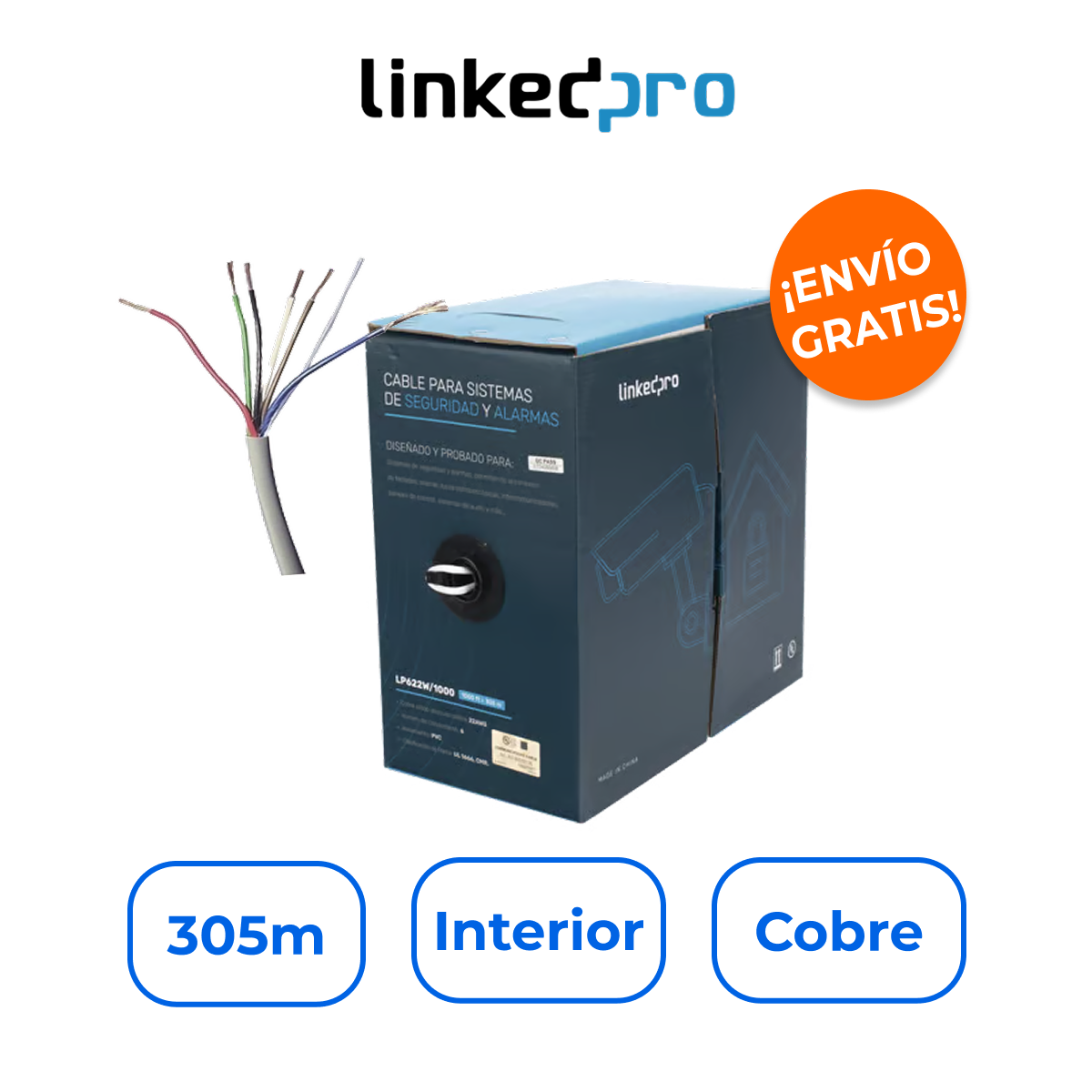 LINKEDPRO LP622W/1000 Bobina de 305m de Cable 6x22 AWG 100% Cobre con Certificación CMR