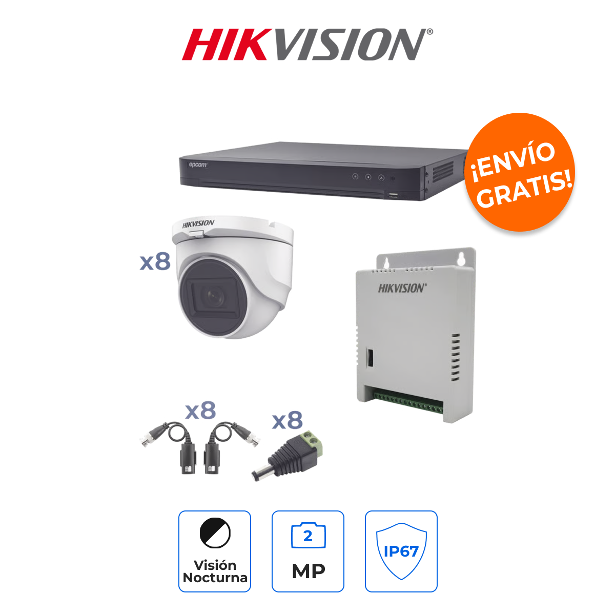 Hikvision KH1080P8DW - Kit TurboHD 1080p con Inteligencia AcuSense y Visión Ultra Gran Angular