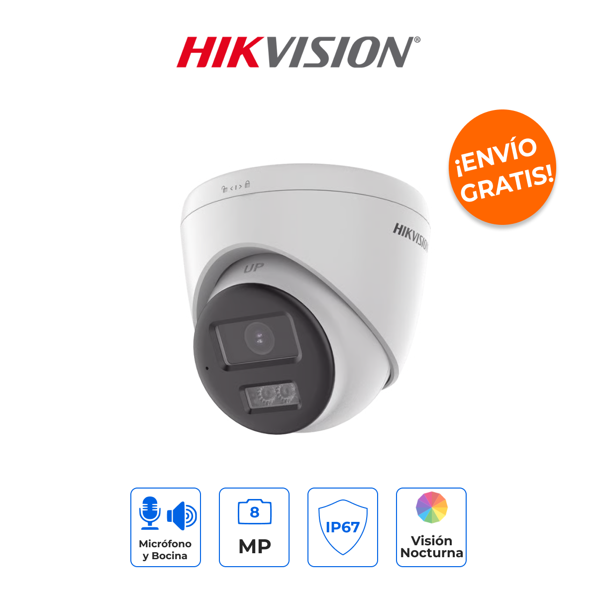HIKVISION DS-2CE78U0T-LTS Turret 4K 8MP Dual Light con Audio Bidireccional y Visión a Color 40m