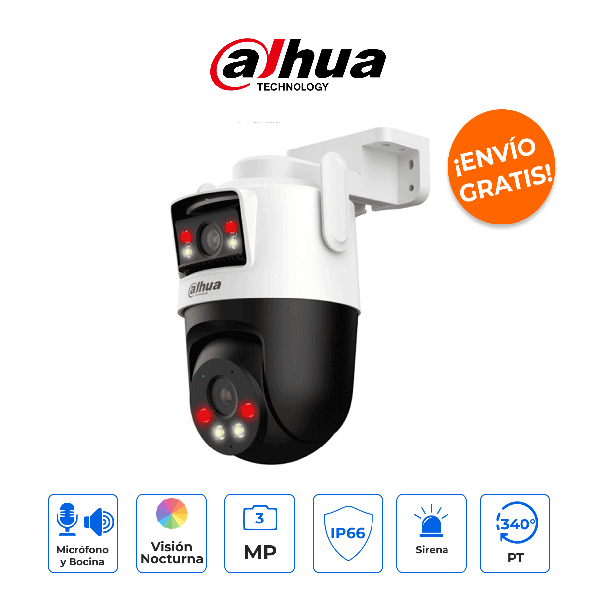 Dahua DH-IPC-WPT1339DD-SW-3E2-PV Cámara 3MP Doble IP PT Dual WiFi Exterior