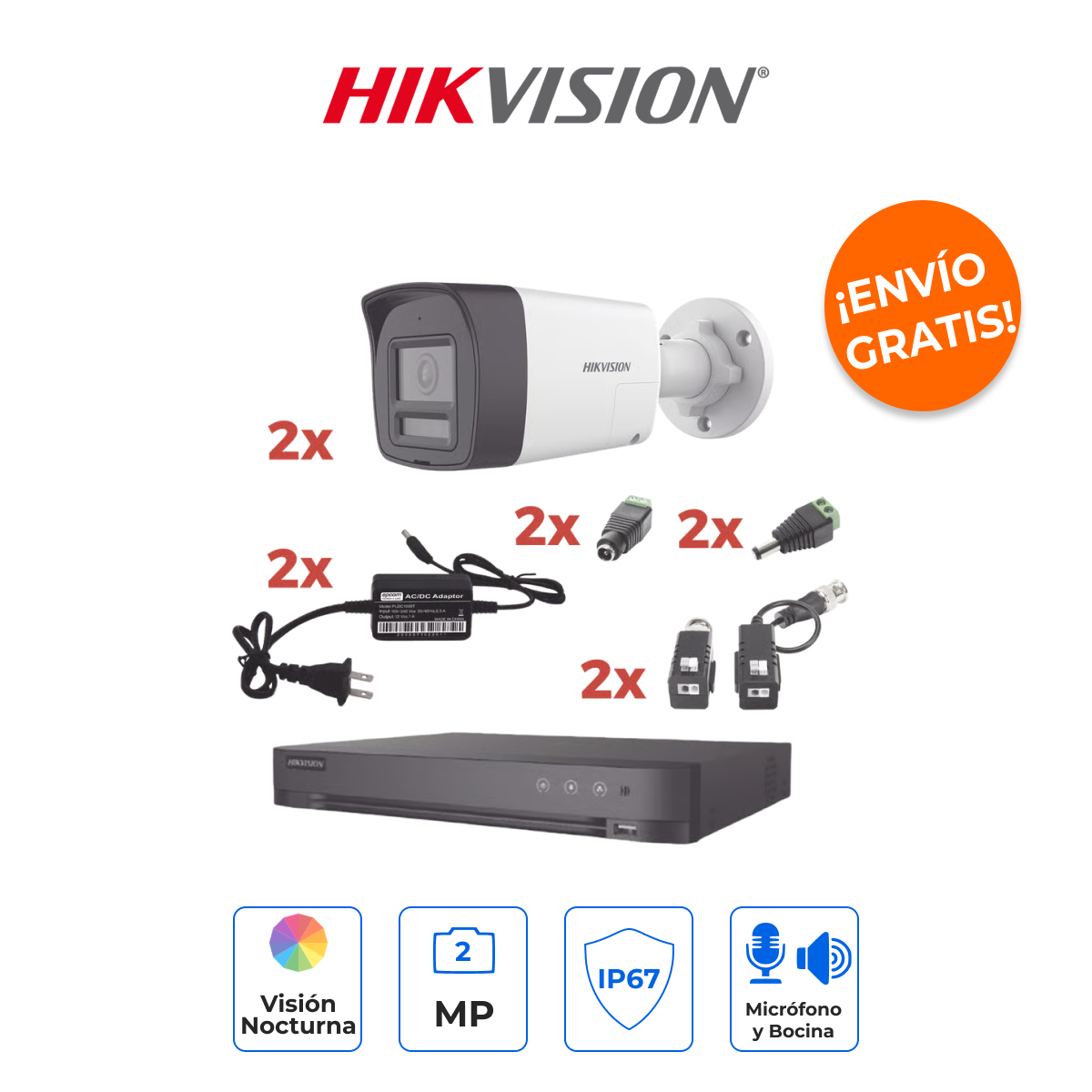 HIKVISION KH-1080P-2B-TWA Kit de Seguridad 1080p con Audio Bidireccional y Visión a Color Nocturna