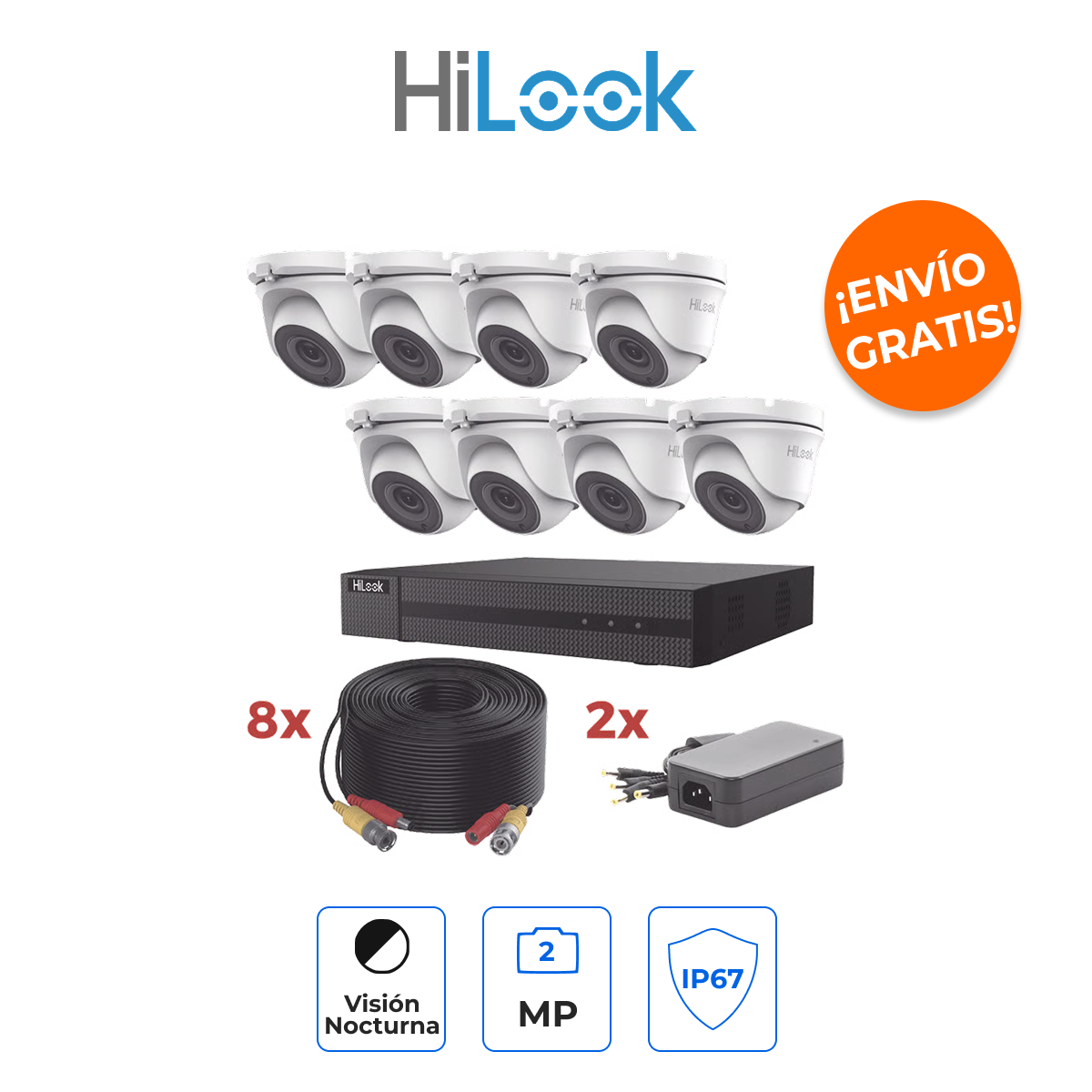 HiLook HL1080P8E - Kit TurboHD con 8 Cámaras Turret 1080p Metálicas