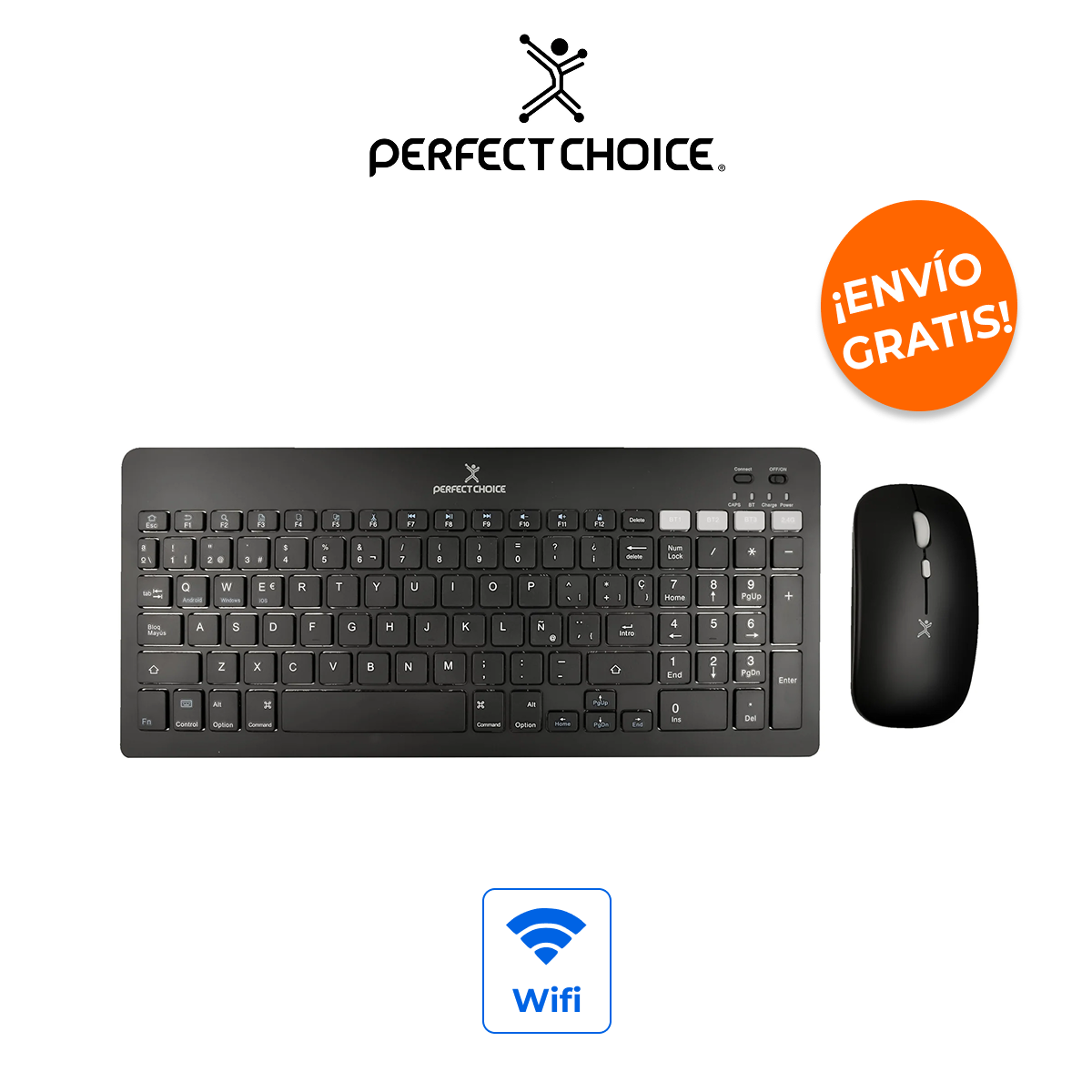 PERFECT CHOICE PC-201373 Kit Teclado y Mouse Zebrary Recargable Inalámbrico y Bluetooth