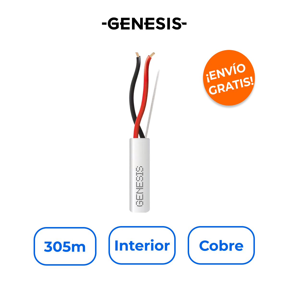 GENESIS 2114-5501/500 Bobina 152m de Cable 2x18 AWG 100% Cobre con Protección UV y Riser