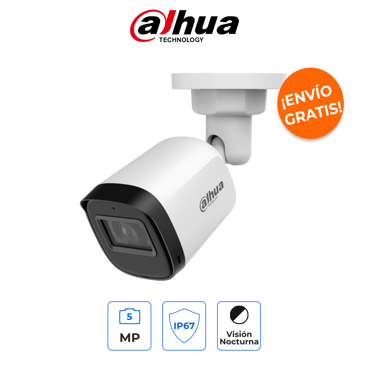 Dahua DH-HAC-B1A51N-U-0280B - Cámara Bullet 5MP de Alta Definición con Visión Ultra Gran Angular