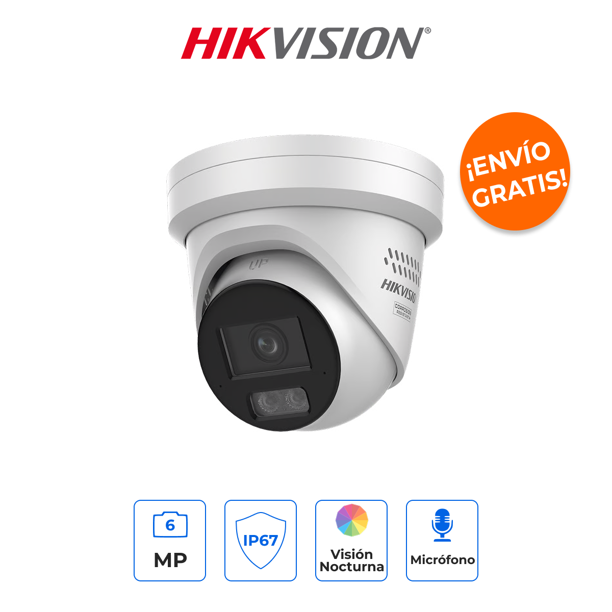 Hikvision DS-2CD2367G3-LI2UY - Turret IP de 6MP ColorVu 3.0 con AcuSense 3.0, AcuSeek y NEMA 4X