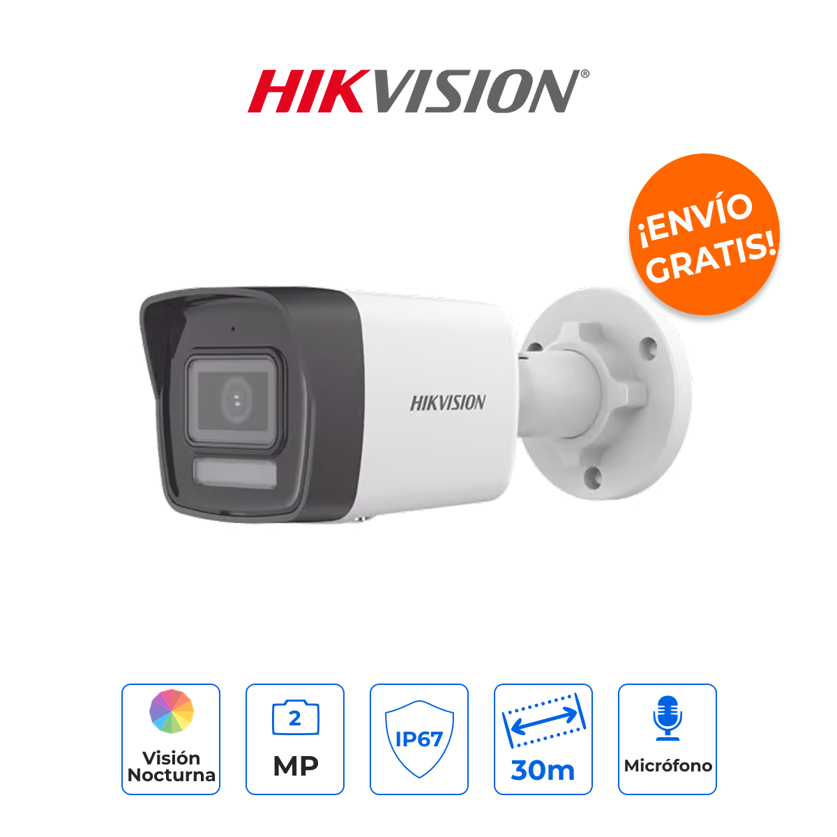 HIKVISION DS-2CD1023G2-LIU(F) Cámara Bala IP 2MP Dual Light con Micrófono y Ranura MicroSD