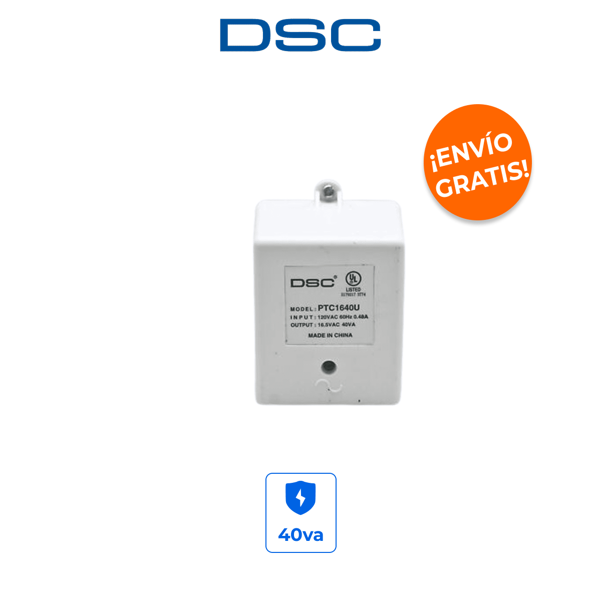 DSC PTC1640U Transformador Pro 16.5VCA 40VA con Protección PTC Anti-Descargas