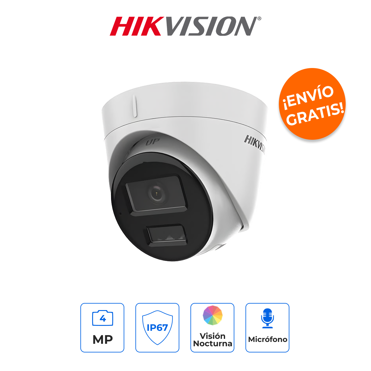 Hikvision DS-2CD1343G2-LIUF - Domo IP Turret 4 Megapixel con Inteligencia AcuSense Lite y Luz Dual
