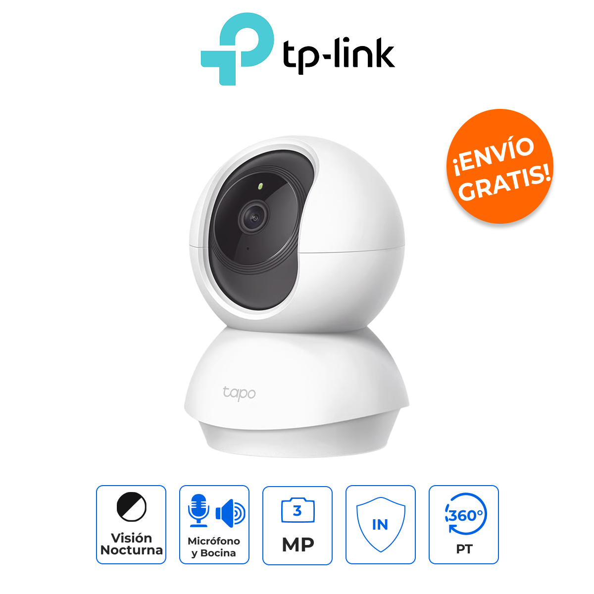 TP-LINK TAPO-C210 - Cámara IP Wi-Fi de 2K (3MP) Doméstica con Movimiento 360°, Seguimiento IA y Detección de Llanto